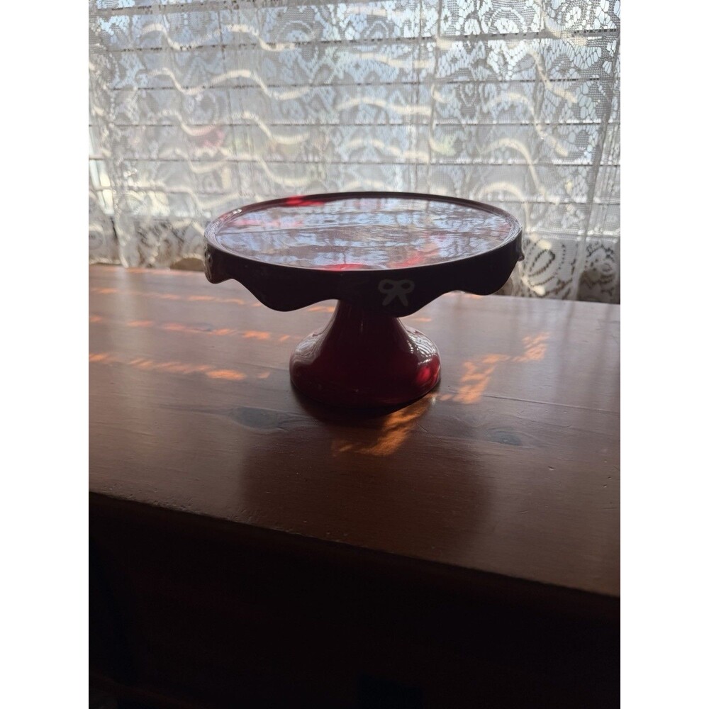 Red Earthenware Pedestal Candy Dish / Serving Bowl